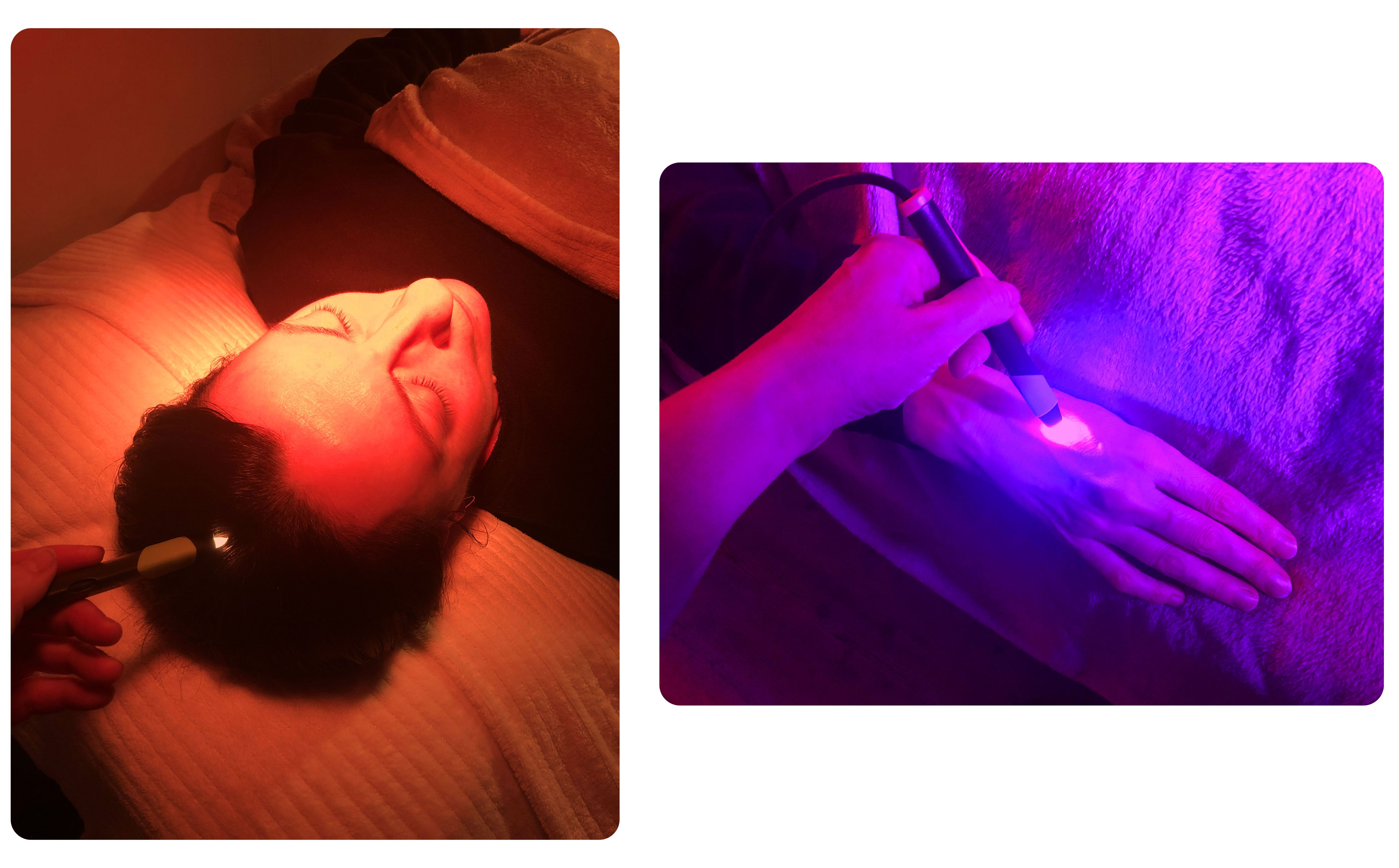 Couleur orange, travail avec le crayon cibleur sur le crane. Couleur Magenta, travail avec le crayon cibleur sur la main 